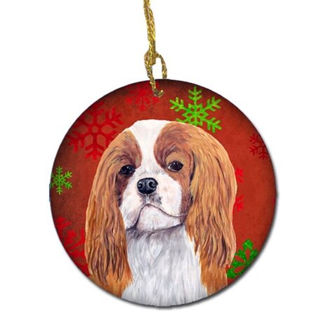 Carolines Treasures Carolines Treasures SC9434-CO1 Cavalier Spaniel Red Snowflakes Holiday Christmas Ceramic Ornament SC9434-CO1